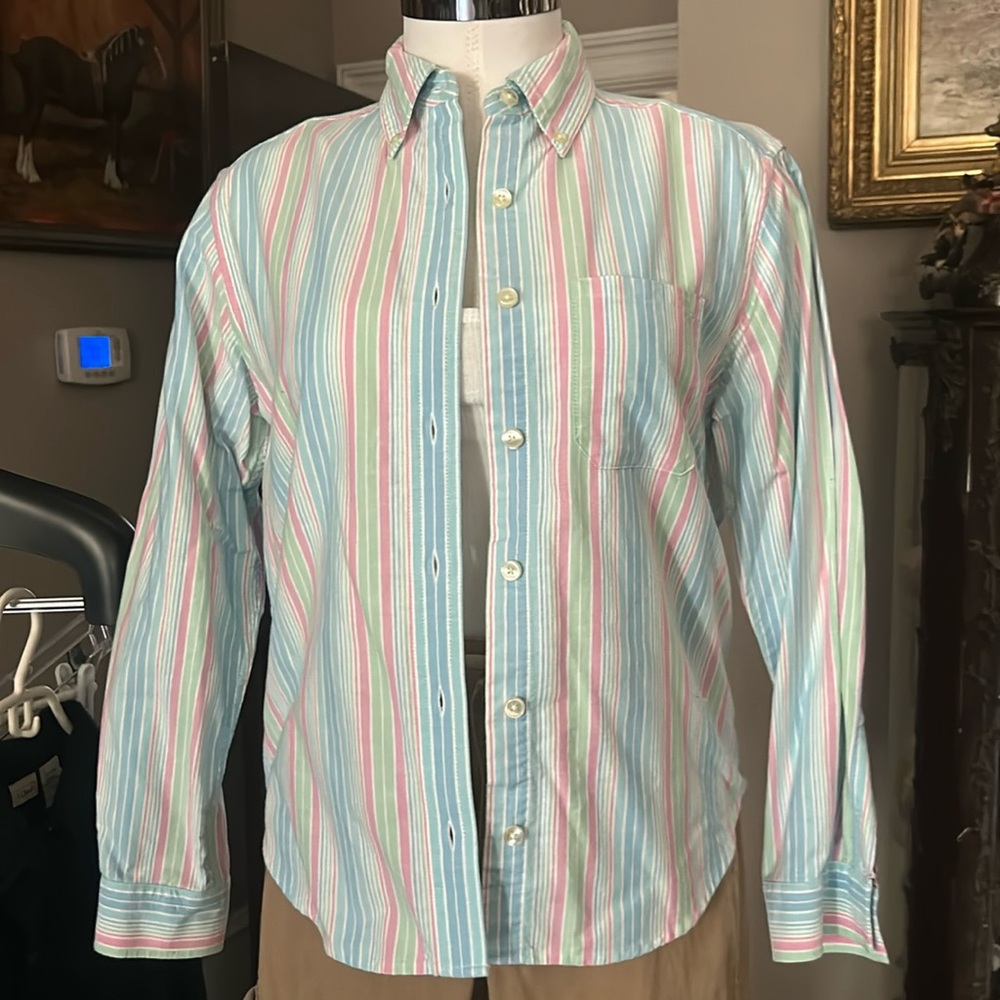 LL Bean Sz Petite XS Ladies Button Down Cotton Shirt Heavier Weight EUC